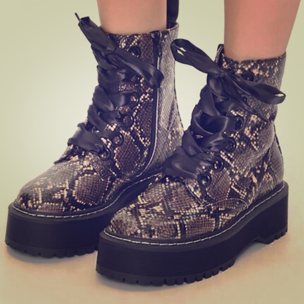 Faux Snakeskin Platform Booties